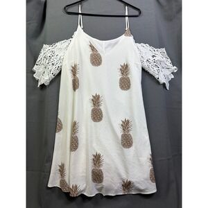 Shein Curve Women's 0XL Pineapple Print Cold Shoulder Croche Lace Mini Dress